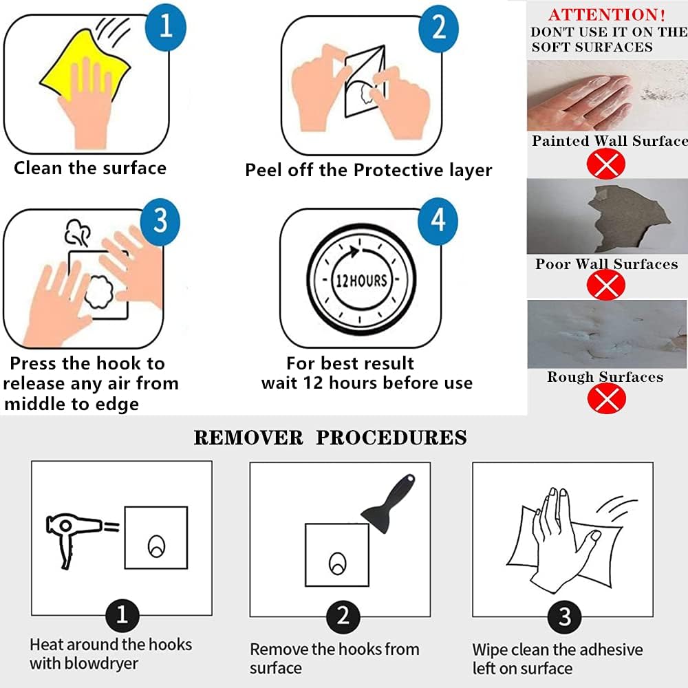 Heavy Duty Adhesive Wall Hooks, 30lb Ceiling Hooks for Kitchen Bathroom, 25pcs