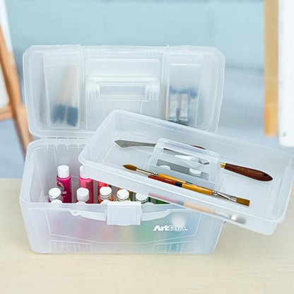 ArtBin 6918AH Twin Top 17 inch Supply Box, Portable Art & Craft Supply Organizer with Handle, [1] Plastic Storage Case, Translucent