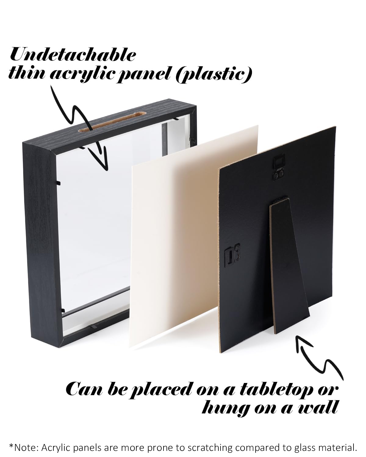 8"x8" Shadow Box Display Frame with Slot,Top Loading Adventure Archive Case, MDF & Acrylic Panel, for DIY 3D Travel Memories Tickets Pictures Dry Flowers Awards Medals Piggy Bank, Black