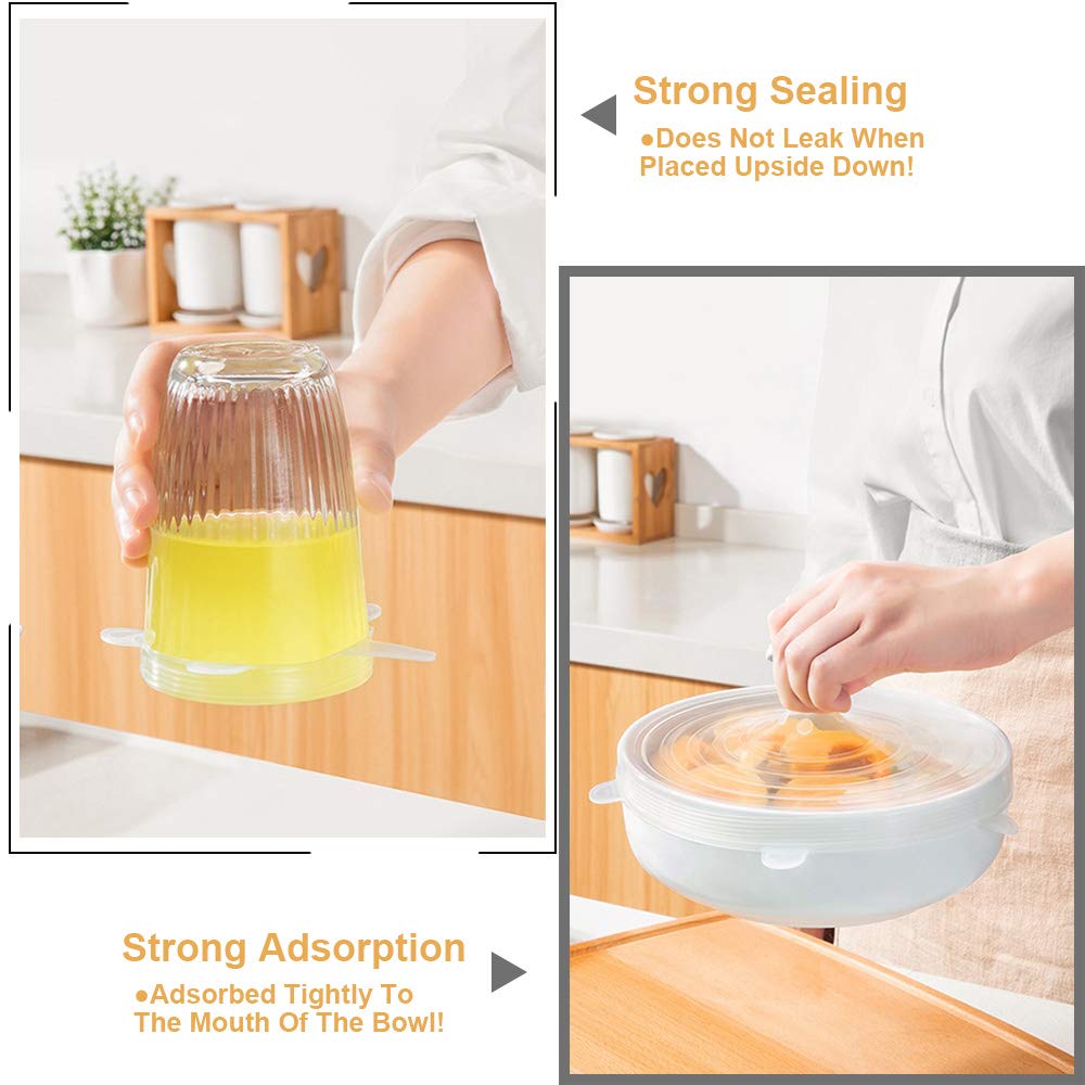 LELE LIFE 4 Pack Same Size Silicone Stretch Lids, Thicker Reusable Sturdy Silicone Container Cover, Expandable Food Storage Covers, Dishwasher and Freezer Safe, 8.07in(20.5cm)