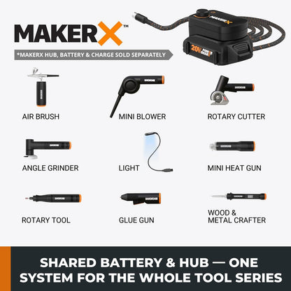 MAKERX Crafting Tool Combo Kit - Rotary Tool, Airbrush Gun, Wood and Metal Crafter for Sanding, Carving, Painting, 20V Power Share Battery & 57-Piece Accessories Included