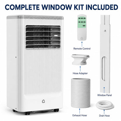 GarveeLife 8,000 BTU Portable Air Conditioner for Bedroom Office Dorm, Cools up to 350 Sq. Ft, 3-in-1 Compact AC Unit with Cooling, Dehumidifier, Fan Modes, Remote Control and Window Kit, White
