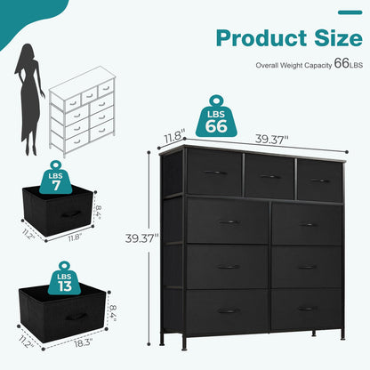 OLIXIS 9 Drawers Storage Organizers Units, Closet Organizers and Storage for Clothes, Fabric Storage Drawer for Living Room, Chest of Dresser in 39.4" D x 11.8" W x 39.9" H, Black