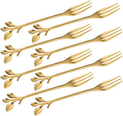 Appetizer Cake Fruit Forks Set of 8, Gold Leaf Cocktail Picks for Wedding Party and Kitchen Use