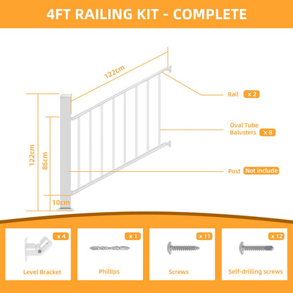 SunCrafts Heavy Duty Steel Deck Railing System, 38 in. H x 4 ft. W Galvanized Guardrail Stair Railing Kit with White Powder-Coated Finish for Outdoor Decks, Porches & Balconies