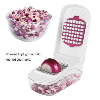 OUKENS Manual Food Chopper, 3-in-1 Multifunctional Vegetable Fruit Cutter with Container for Onion, Potato, Carrot, Easy Push Down Handheld Kitchen