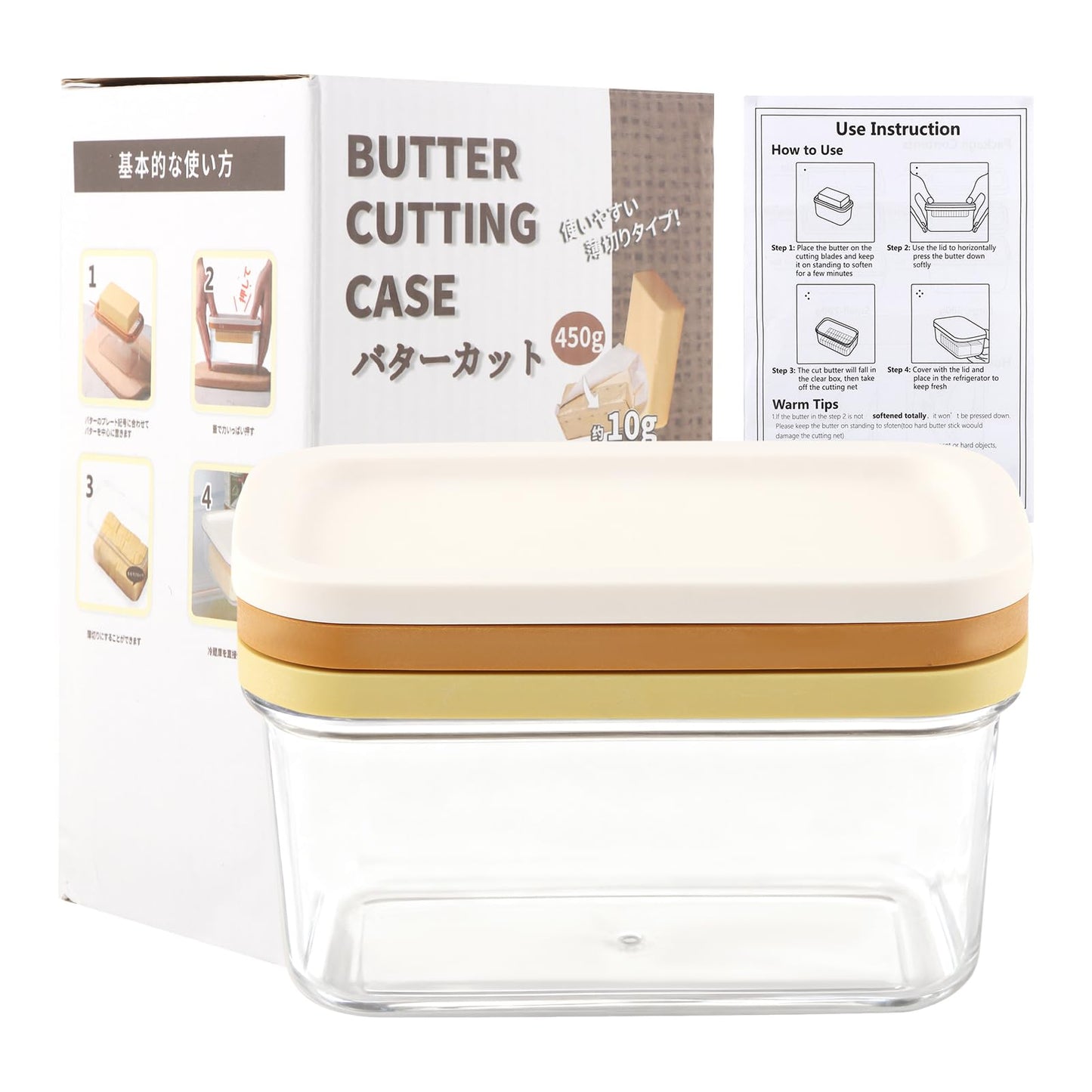 Butter Slicer Cutter Dish Keeper with Double Layer Stainless Steel Cutter Slicer, Airtight Butter Slicer Storage Case with Lid for Home Kitchen Fridge, Easy Cutting(SIZE:450g)
