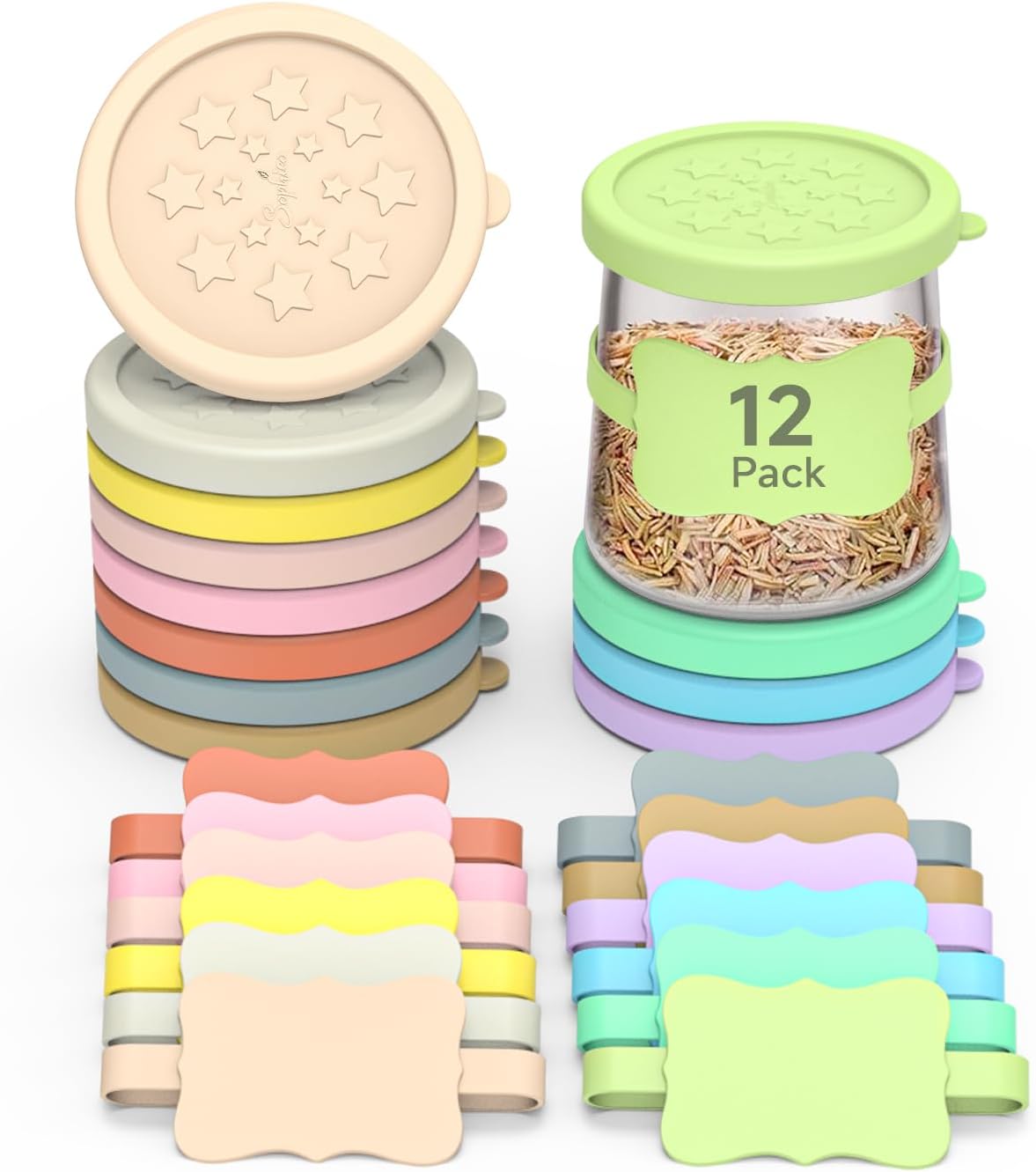 12 Pack 5oz Sophico Oui Yogurt Jar Lids Silicone, Leak Proof Covers Fit For Oui Glass Jar with Silicone Reusable Bottle