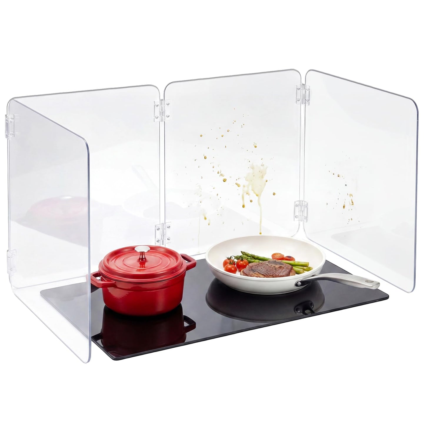 Unittype 4 Sided 360° Visibility Transparent Splatter Guard, Heat-resistant Cooking Stove Screen for Induction Cooktop Only, Acrylic Foldable Oil Splatter Guard, Fits Various Stovetops
