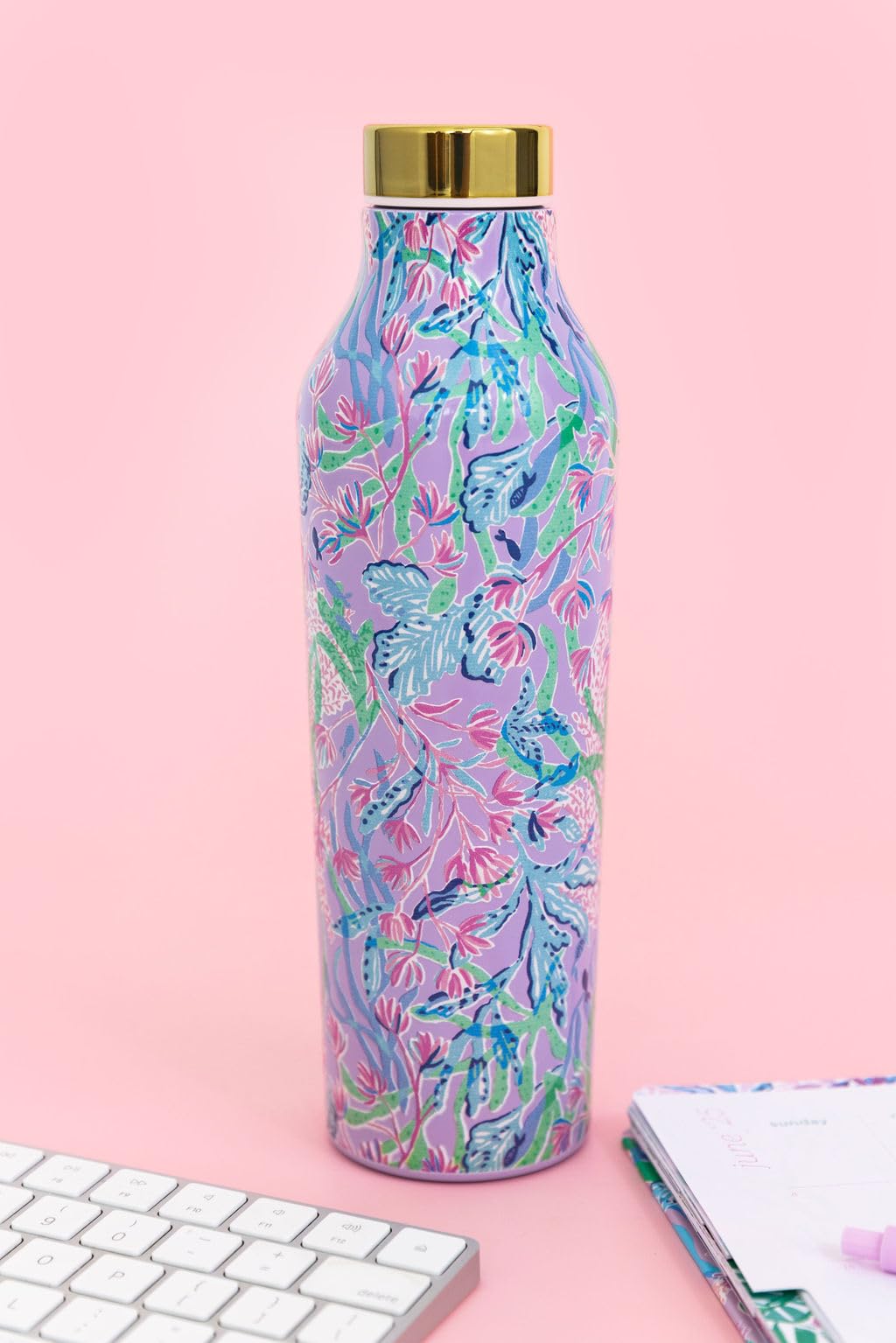 Lilly Pulitzer Stainless Steel Water Bottle, 20 Oz Metal Water Bottle, Double Wall Insulated Tumbler with Lid, Secret Escape
