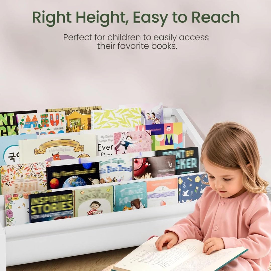 2 4-Tier TCW06WB CHOEZON Kids Bookshelf, Book Shelf for Kids Rooms, Toddler Bookshelf with Open Shelves and Sling Rack