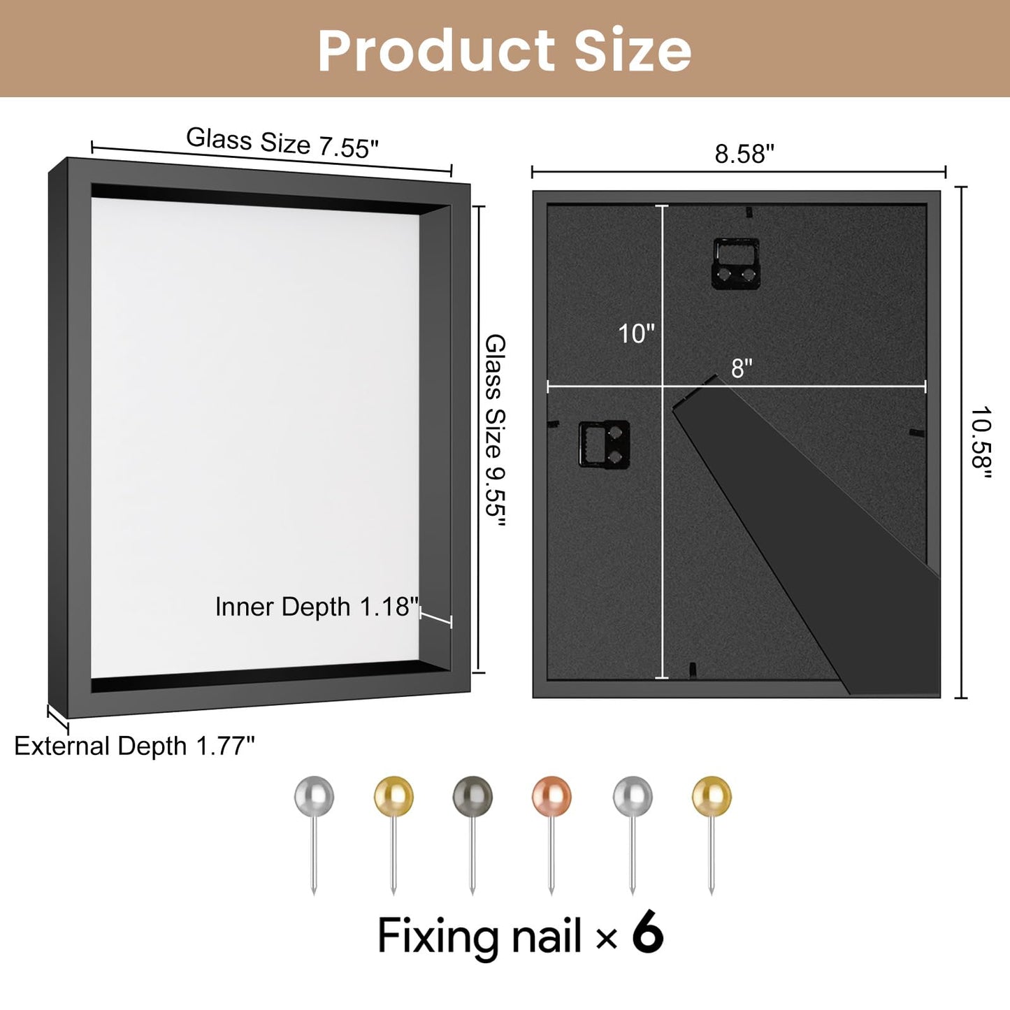 Califortree 8x10 Shadow Box Frame with Soft Linen Back - Metal Push Pins Included, Memory Shadow Box Display Case for Bouquet Awards Medals Wedding Photos and More, Black, 2 Packs