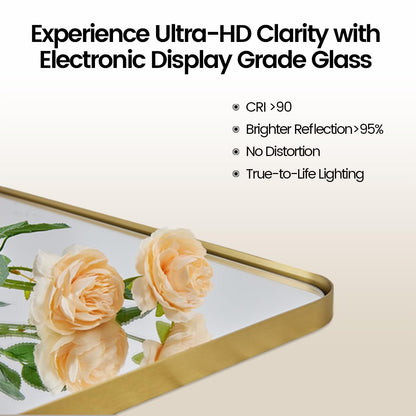 ANDY STAR 30"x48" Brass Gold Bathroom Mirror, Large Wall Mirror for Bathroom, Rounded Rectangle Mirror in Premium Stainless Steel Metal Frame Hangs Horizontal Or Vertical (Brushed Gold)
