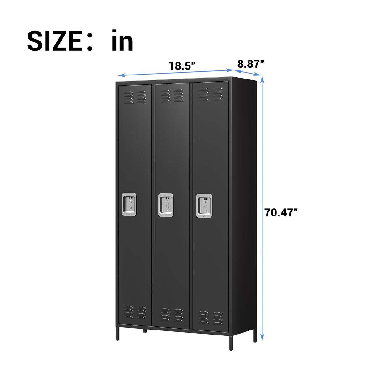 GAOMON Metal Lockers - 3 Doors Lockable Storage Locker, Sturdy Steel Cabinet with Shelves, Space-Saving Design for Home, Gym & Fire Department, Black