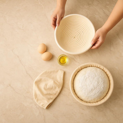 Saint Germain Bakery Premium Round Bread Banneton Basket with Liner - Perfect Brotform Proofing Basket for Making Beautiful Bread (9 inch)