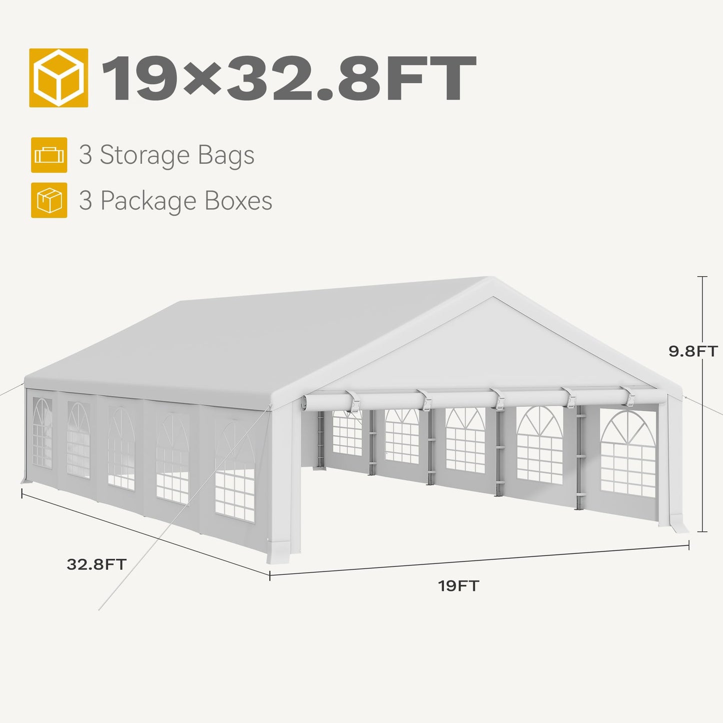 DWVO 20x33 ft Outdoor Heavy Duty Party Tent Wedding Event Shelters Upgraded Galvanized Canopy with Large White Roof, Removable Sidewalls