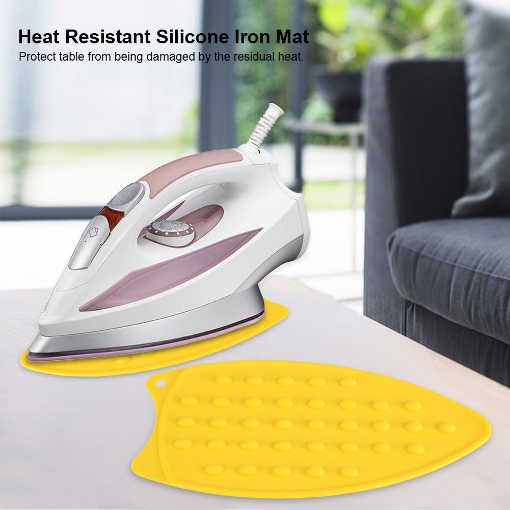 Silicone Iron Hot Protection Rest Pad Mat - Safe Surface Iron Stand Mat for Ironing (Yellow, 27 x 14 x 0.7cm)