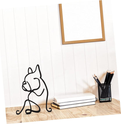 Wrought Iron Pet Ornament, Abstract Dog Sculpture, Metal Art Figure, Geometric Statue for Desk Decor, Office