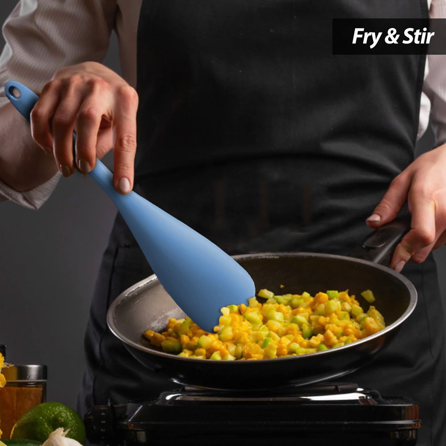 Cooking Spoon for Nonstick Cookwares, VOVOLY Silicone Spoon for Mixing, Scoop, and Scrape,Seamless Design, 12.6'', 2 Pack, Starry Blue