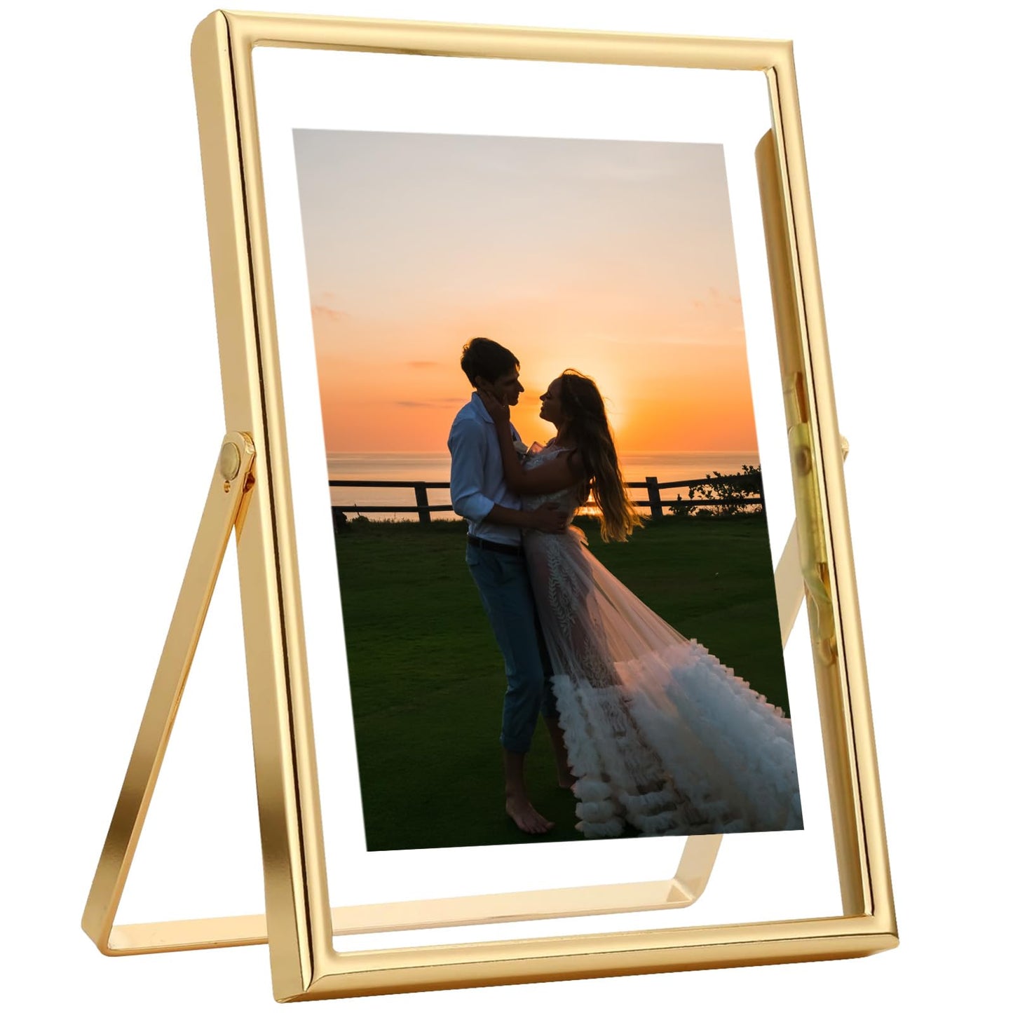 JOJOWISE Gold 4x6 Floating Picture Frame For (2x3'', 3.5x5'', up to 4x6'') Photos, Adjustable TabletopShelf Display Premium Gift picture frame 3.5x5'' for Wedding, Thanksgiving, Christmas Home & Office Décor