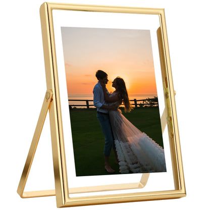 JOJOWISE Gold 4x6 Floating Picture Frame For (2x3'', 3.5x5'', up to 4x6'') Photos, Adjustable TabletopShelf Display Premium Gift picture frame 3.5x5'' for Wedding, Thanksgiving, Christmas Home & Office Décor