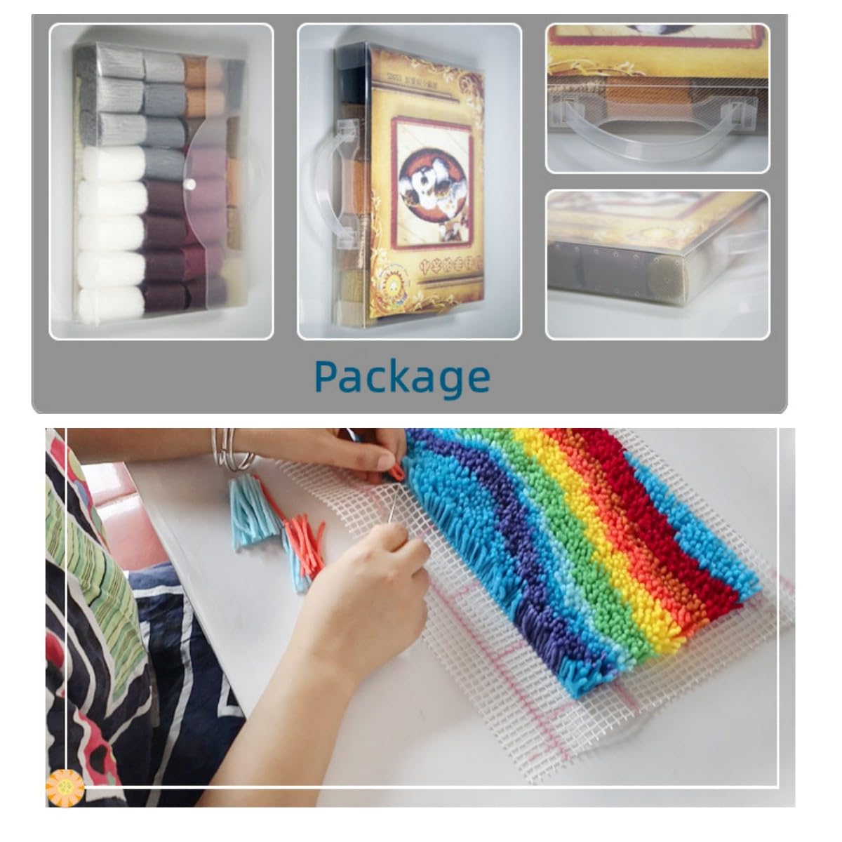 Latch Hook Rug Kit for Adults Green and White Monstera DIY Carpet Cushion with Printed Canvas Crochet Yarn Craft Hook and Latch Tapestry for Home Decoration Pets Warm Pads 52x38cm(1)