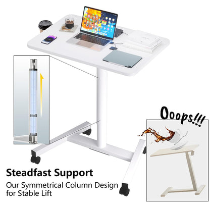 MPETAPT 28-Inch Mobile Standing Desk, Computer Workstations with Cup Holder, Portable Standing Desk with Lockable Wheels, Rolling Table for Home Office Classroom Hospital (Snow-White, Steel Classic)
