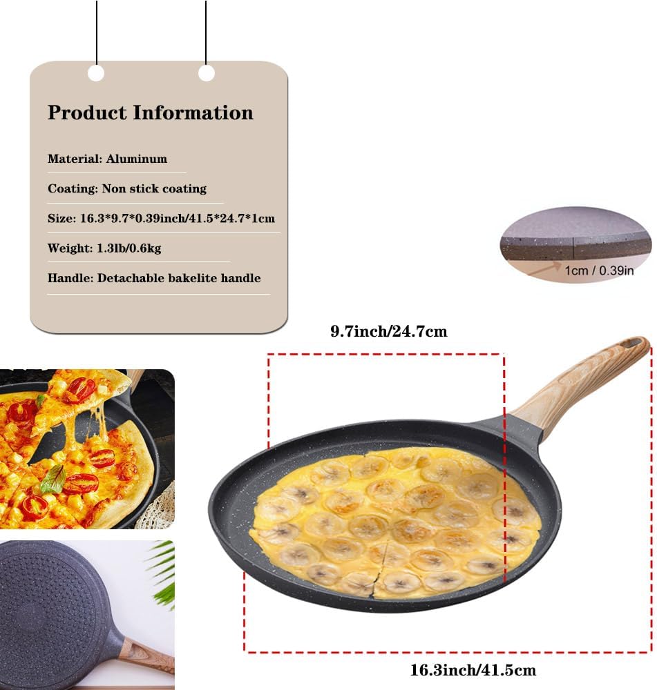 Crepe Pan 9.5-Inch, Nonstick Frying Pan with Detachable Handle, All Stove Compatible