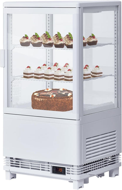 Towallmark Commercial Refrigerator Display Case, 2 Cu.Ft. Countertop Pastry Display Case, Single Door Cake Fridge Bakery Refrigerator with Double-Layered Glass Door and LED Lighting, White