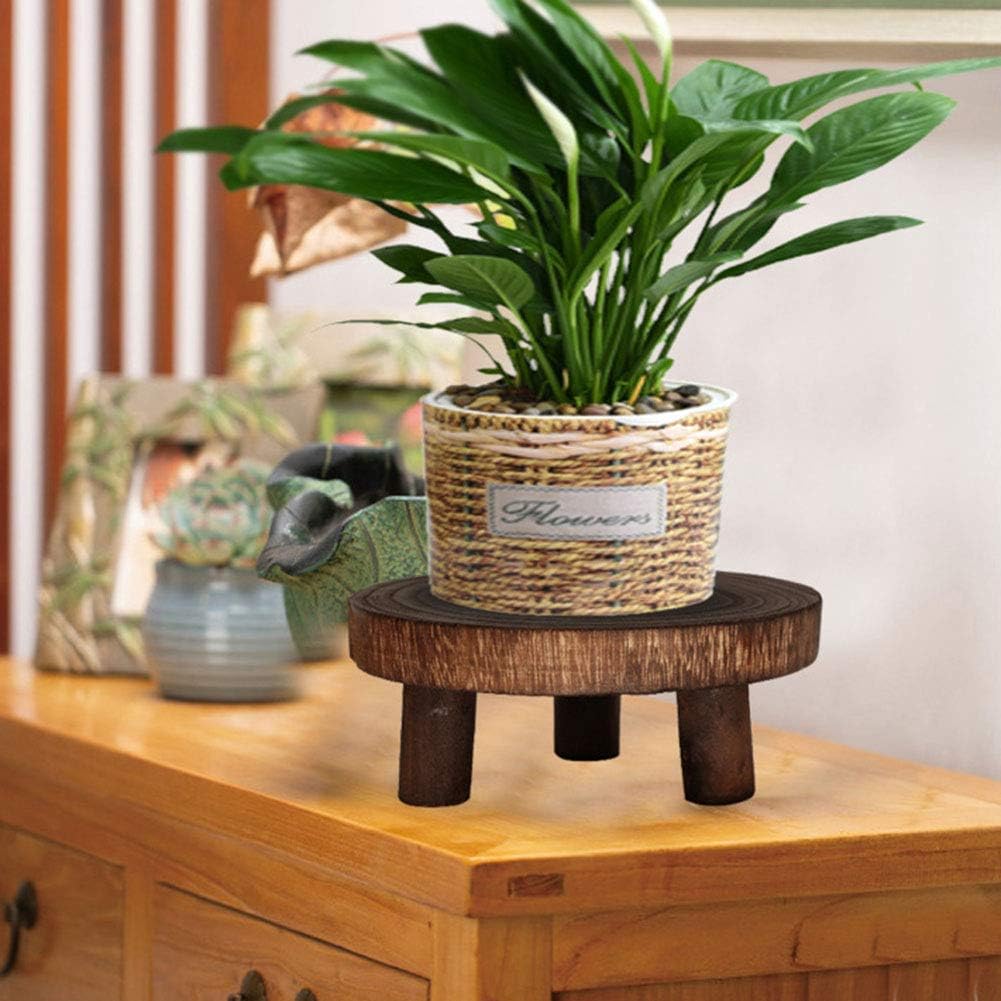 Mini Wooden Stool Flower Display Stand, Potted Plant Shelf Succulents Bonsai Rack, Vintage Wood Grain Garden Plant Pot