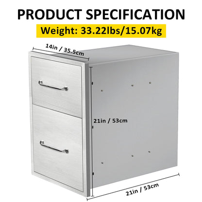 SGOLAN Outdoor Kitchen Drawers 14" W x 21" H x 21" D Flush Mount Double BBQ Drawers with Chrome Handle Stainless Steel Drawer for Outdoor Kitchen Island, Patio Grill Station