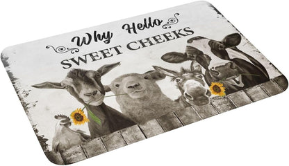 Farmhouse Bath Mat, 16"x24", Non-Slip Cow Door Mat, Quick Dry Washable Funny Animal Shower Floor Rug