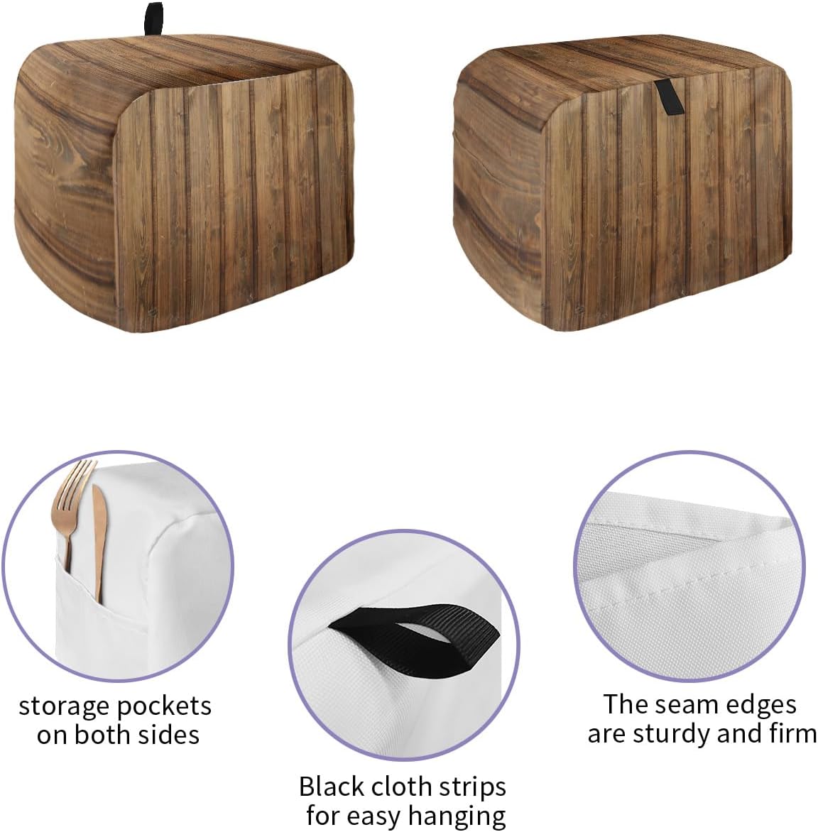 Toaster Cover, Vintage Wood 4 Slice, Farmhouse Brown Stripe Wooden with Loop, Polyester Dust Cover Protection