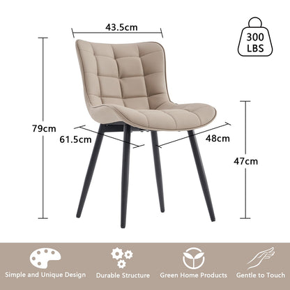 YOUTASTE Khaki Dining Chairs Set of 2, Comfy Faux Leather Upholstered Kitchen Chairs with Black Metal Legs, Mid-Century Modern Design, Accent Chair for Dining Room, Bedroom, Reception