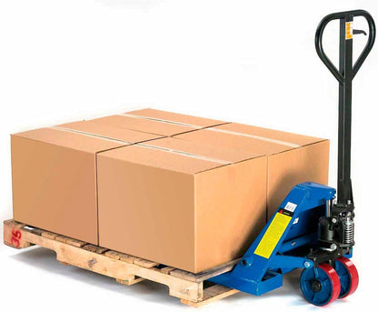 Global Industrial High Capacity Pallet Jack with 27" W x 48" L Forks, 6600 Lb. Capacity, Manual Duty Truck for Warehouse, Manufacturing and Retail, Blue Powder Coat Finish