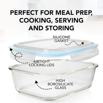 Razab 30 Oz Glass Meal Prep Containers - 16 Pc Set | Airtight, Leak-Proof & BPA-Free