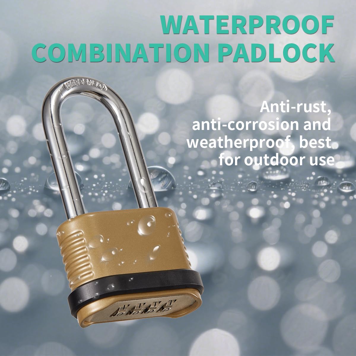 CINCINNO 4 Digit Combination Lock, Heavy Duty Combo Padlock with Long Shackle for Outdoor Use,Sheds, Locker, Storage Unit, Gym and Gate