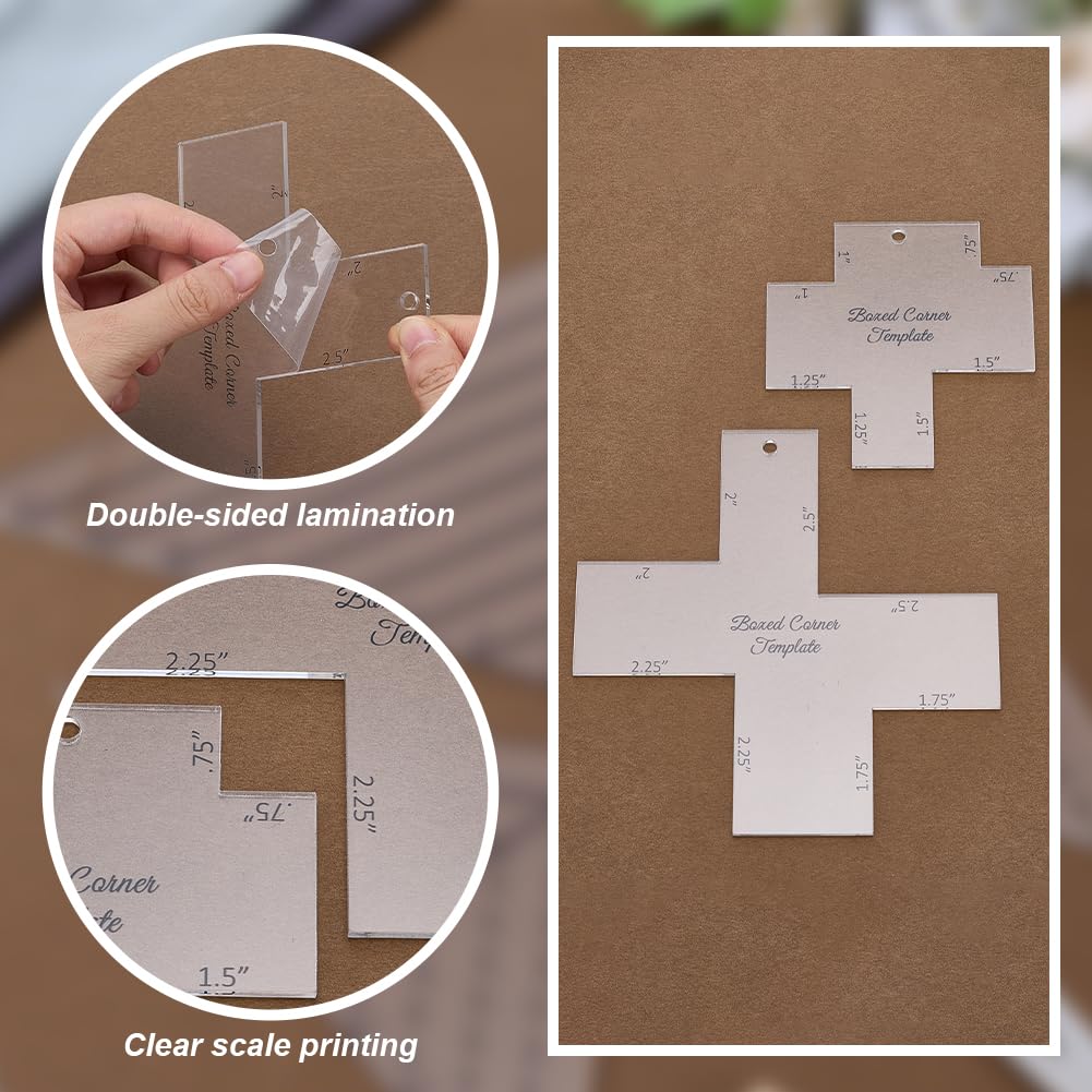 INFUNLY 2pcs Boxed Corner Template 2 Size Cutting Corners Template 0.75"-1.5"/1.75"-2.5" Clear Acrylic Quilting Box Corner Stencil Ruler Sewing Tools Set for Beginners Curve Bag Pocket DIY Sewing