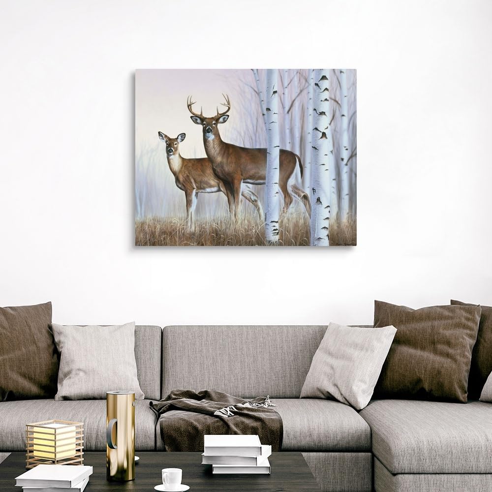 CANVAS ON DEMAND Deer in Birch Woods Canvas Wall Art Print by Rusty Frentner, Contemporary, Home Decor, Buck, Cervine Artwork,45" x36in