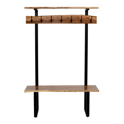 Alpine Live Edge Hall Tree with Bench and Coat Rack – Modern Rustic 48-Inch Solid Wood Entryway Organizer with Shelf, 7 Double Coat Hooks, & Bench for Mudroom or Foyer by Alaterre Furniture (Natural)