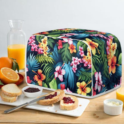 Tropical Floral Hibiscus 2 Slice Toaster Cover, Plus Size Dust Cover for Microwave Oven, Hawaii Island Style Flowers