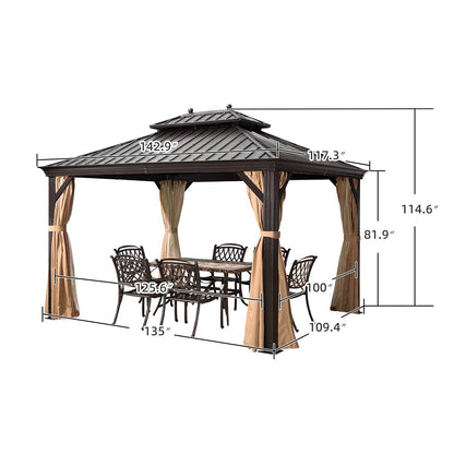 PURPLE LEAF 10' X 12' Hardtop Gazebo Canopy for Patio Deck Backyard Heavy Duty Outside Sunshade with Netting and Curtains Outdoor Permanent Metal Pavilion