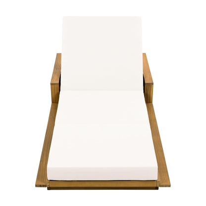 Christopher Knight Home Arly Acacia Wood Chaise Lounge Chair Outdoor with 3-Fold Cushion, Adjustable Backrest Sun Lounger Recliner, Wooden Patio Sun Bathing Lounge Chair, Teak+Cream