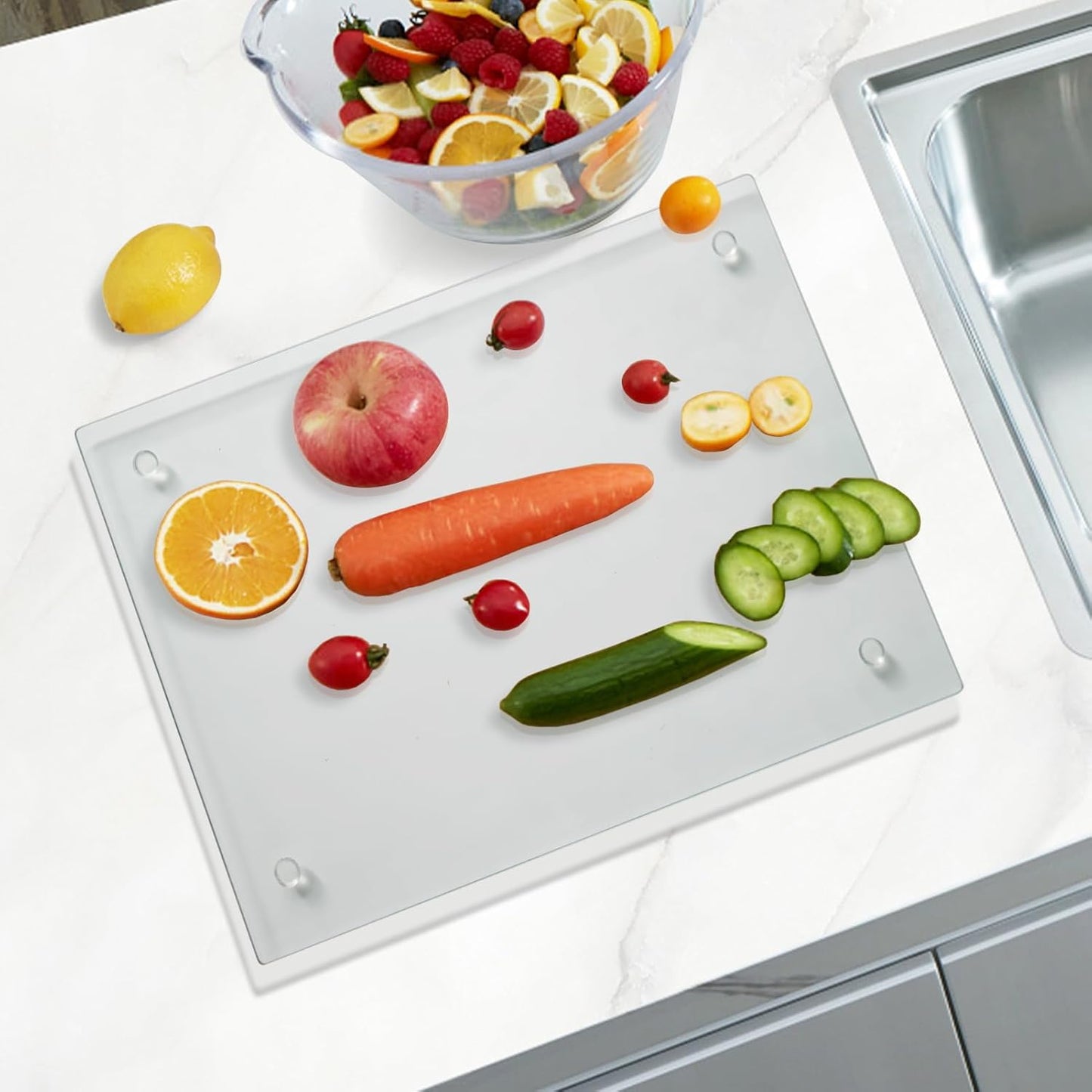 Tempered Glass Cutting Board for Kitchen, Clear Glass Board, Heat Resistant, Non-Slip Feet, 12x16"