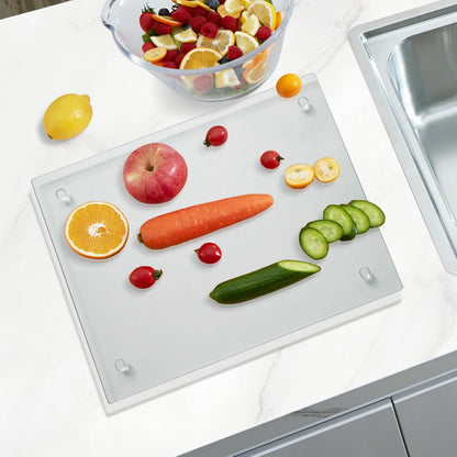 Tempered Glass Cutting Board for Kitchen, Clear Glass Board, Heat Resistant, Non-Slip Feet, 12x16"
