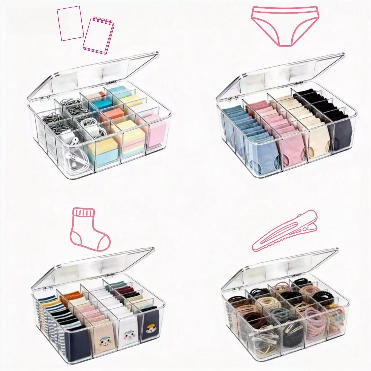 16 Compartment Acrylic Tea Bag Organizer with Lid - Stackable Clear Storage Box for Countertop, Pantry & Cabinet | BPA-Free Dustproof Container for Tea Packets, Coffee Pods, Sugar & Condiment Packets