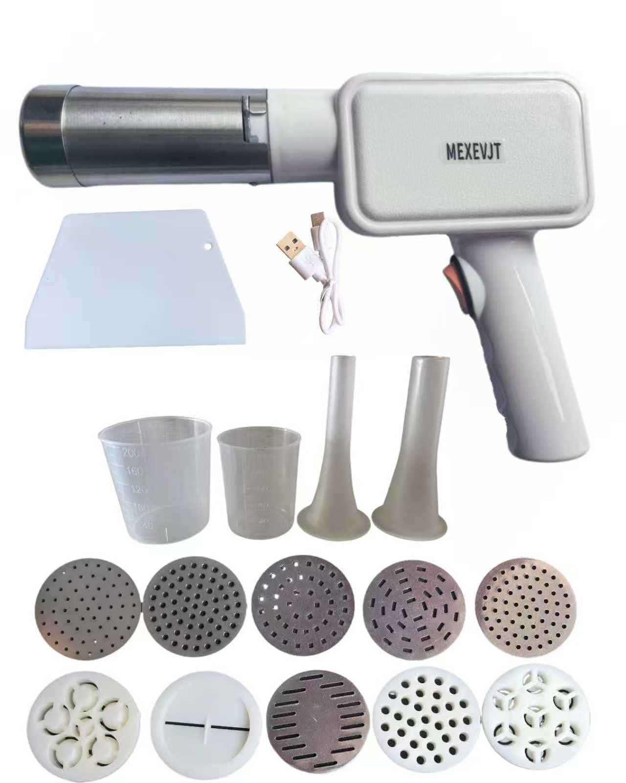 Electric Pasta Machine, Household Handheld Wireless Noodle Machine. A Homemade Noodle Machine With 10 Types Of Noodle Molds And 2 Types Of Enema Filling Nozzles