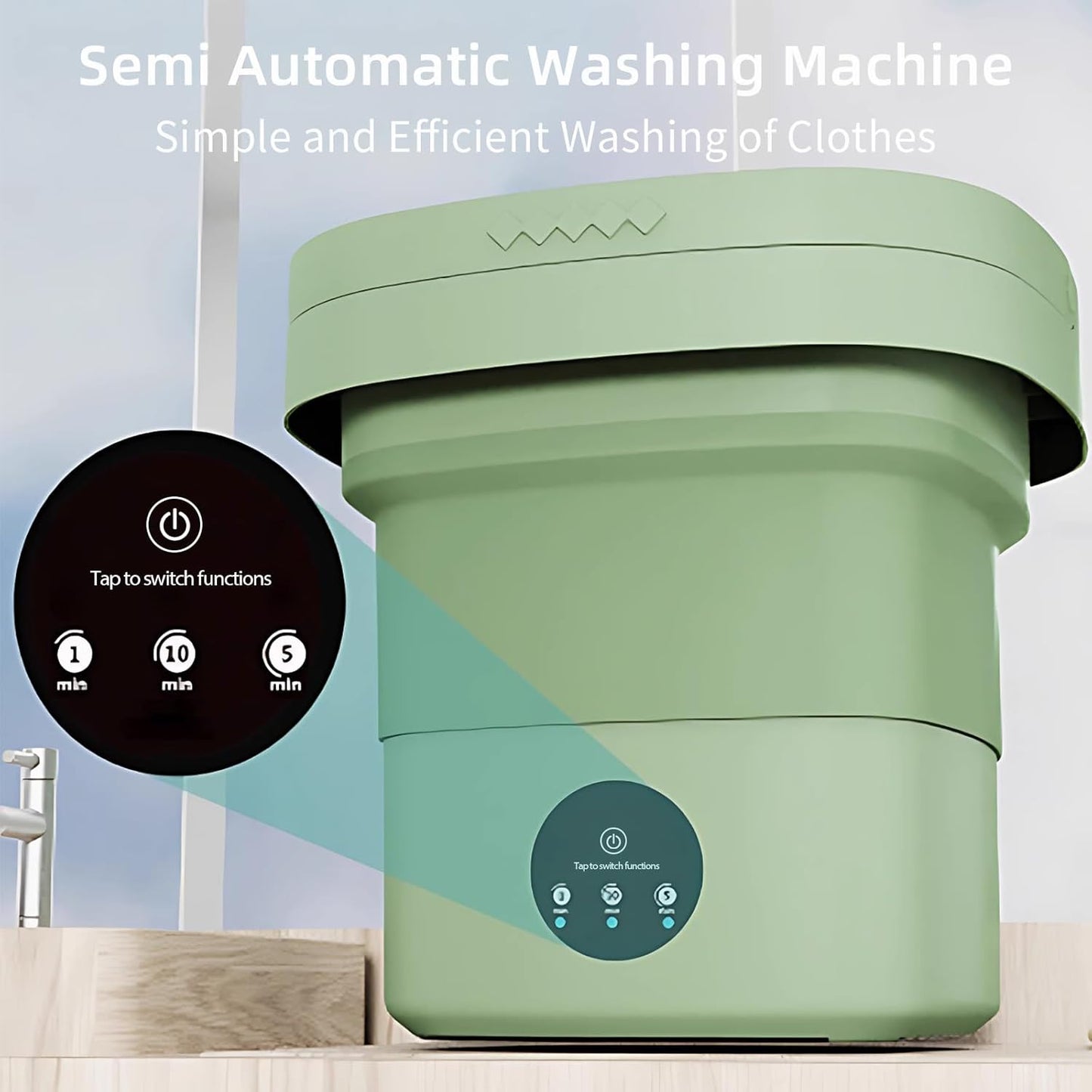 Portable Washer Machine, 10 Liters, Compact Folding Mini Laundry Machine with Spin, 3 Modes, Green for Dorm RV