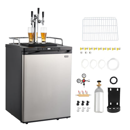 VEVOR Beer Kegerator, Triple Tap Commercial Draft Beer Dispenser for D system, Full Size Keg Refrigerator with 5lbs CO2 Tank, Hold 3 Sixth/2 Slim/3 Ball lock keg (3 taps - ball lock)