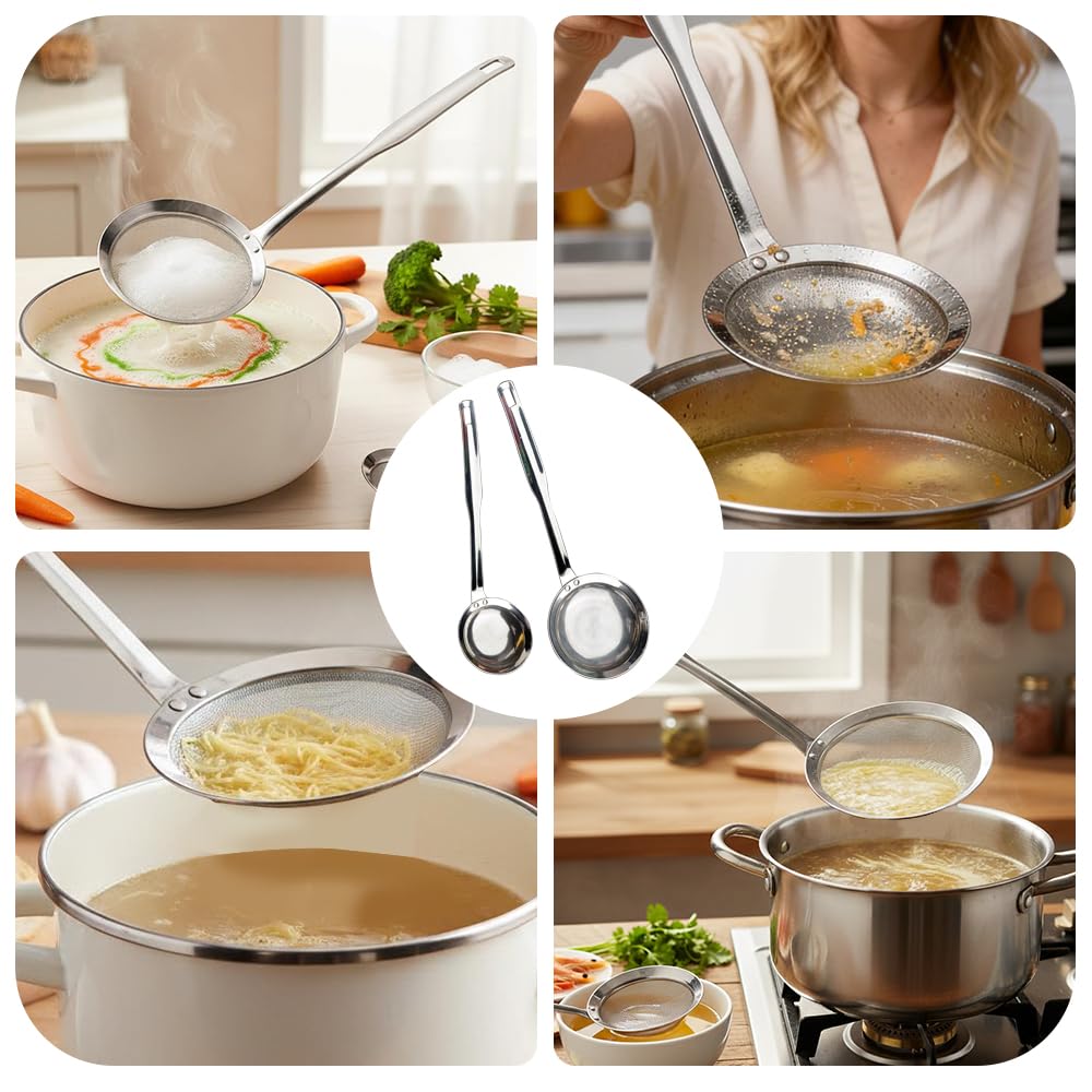 Fine Mesh Stainless Steel Colander，2025 Stainless Steel Filter,Durable Multi-Functional Kitchen Cooking Net Strainer (2-Piece Set),Strainers Fine Mesh，Profesional Stainless Strainer.
